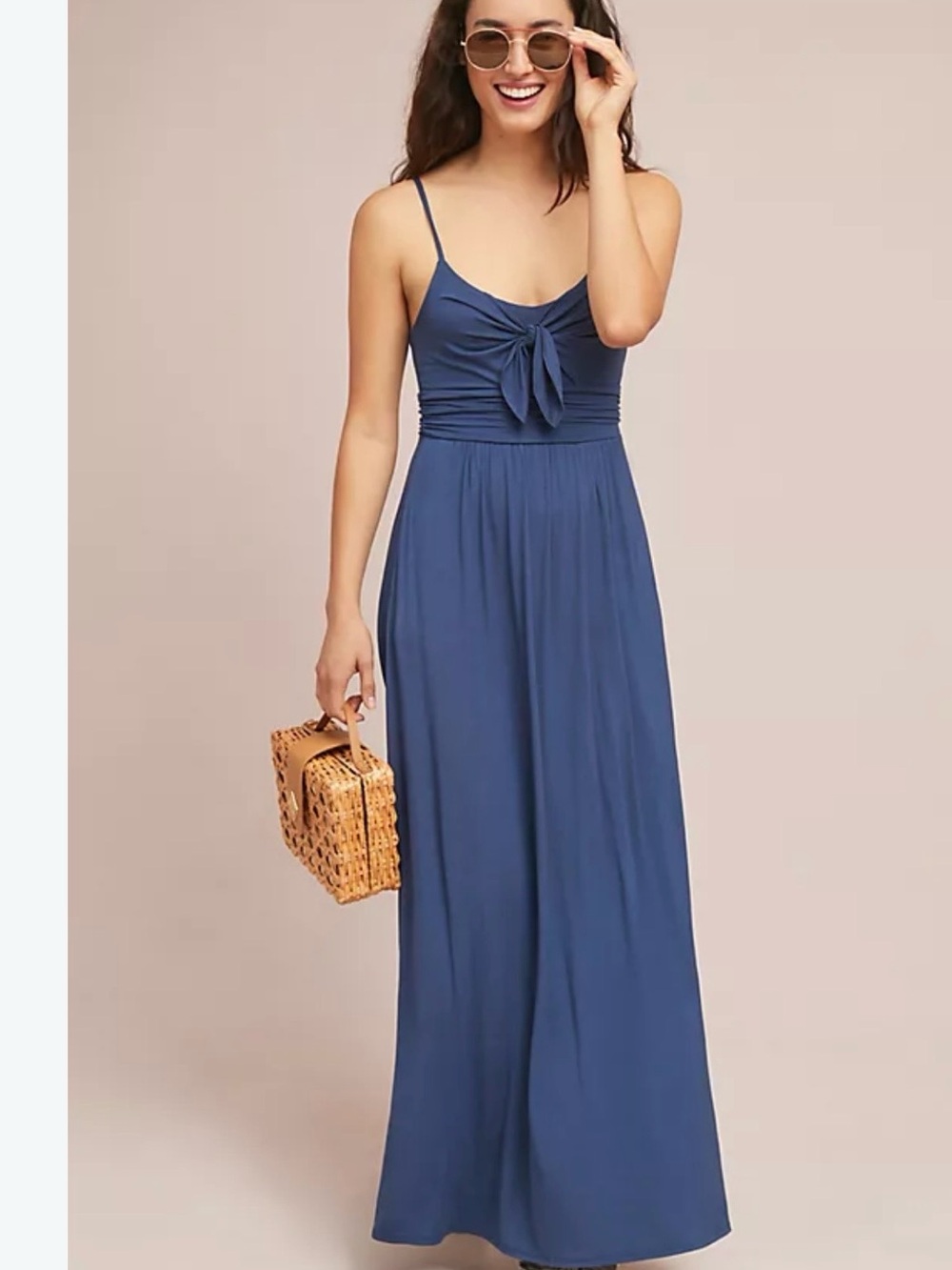 Anthropology Moulinette Soeurs Navy Tie-Front Spaghetti Strap Maxi Dress